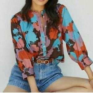 anthropologie porridge size small abstract flower blouse.